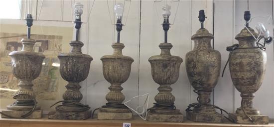 6 urn shaped lamps